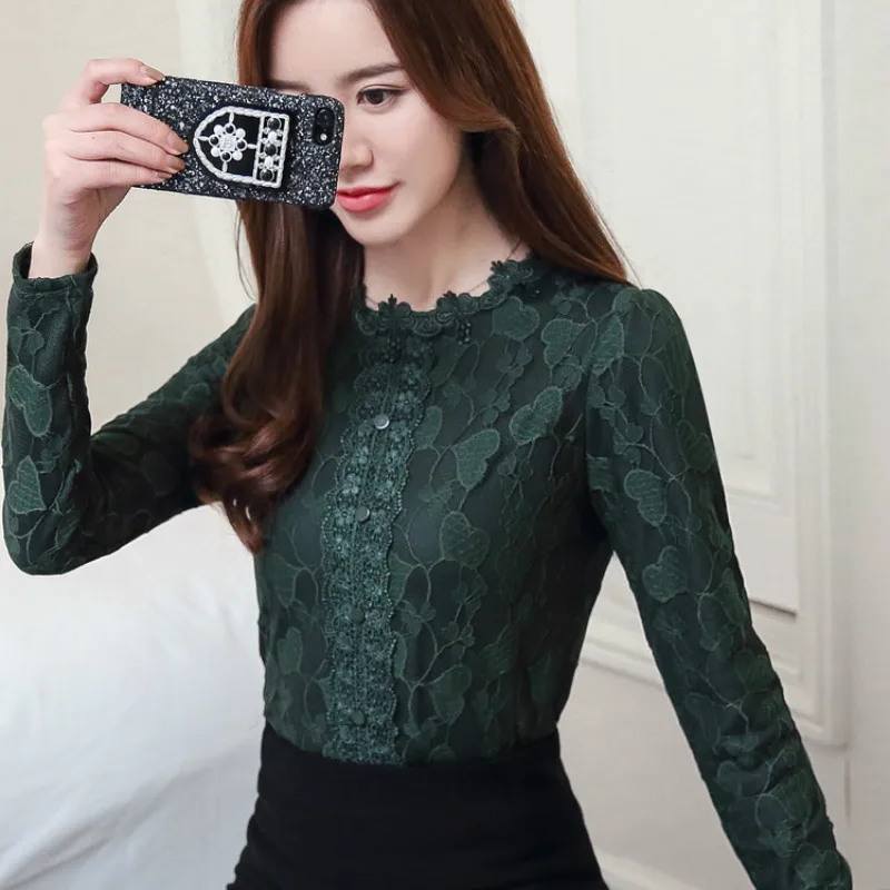 Blusas mujer de moda 2018 зимняя плотная теплая кружевная блузка женские рубашки 3XL Плюс
