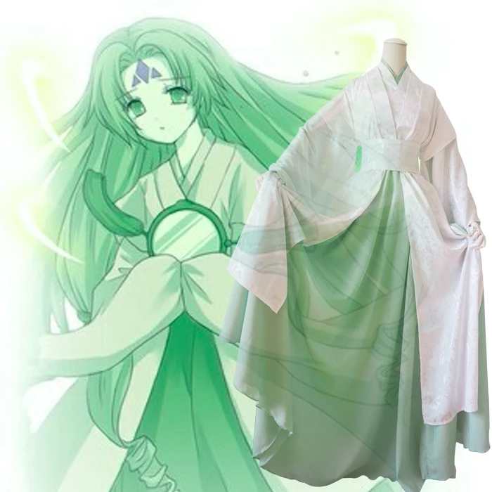 

The Clow Card Mirror Japanese Style Kimono Hanfu Cosplay for Anime Card Captor Sakura Lolita Cosplay Hanfu White Green Cos