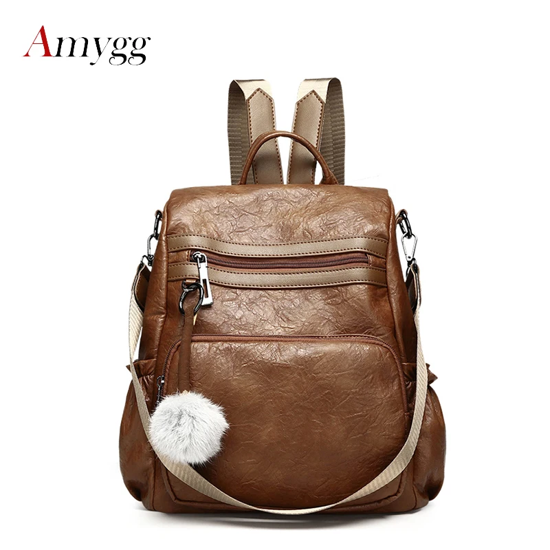 

Fashion Vintage Anti-theft Leather Backpacks Shoulder Bag Brand Mochila Women Pleated Casual Soft Leather Feminine Backpack