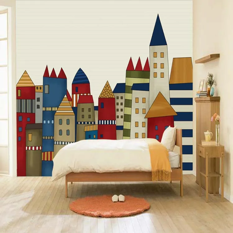 

5d Papel de parede Wallpaper Large Cartoon 8d wall murals Colorful Building Hourse Background 3d wall photo Mural Wall paper