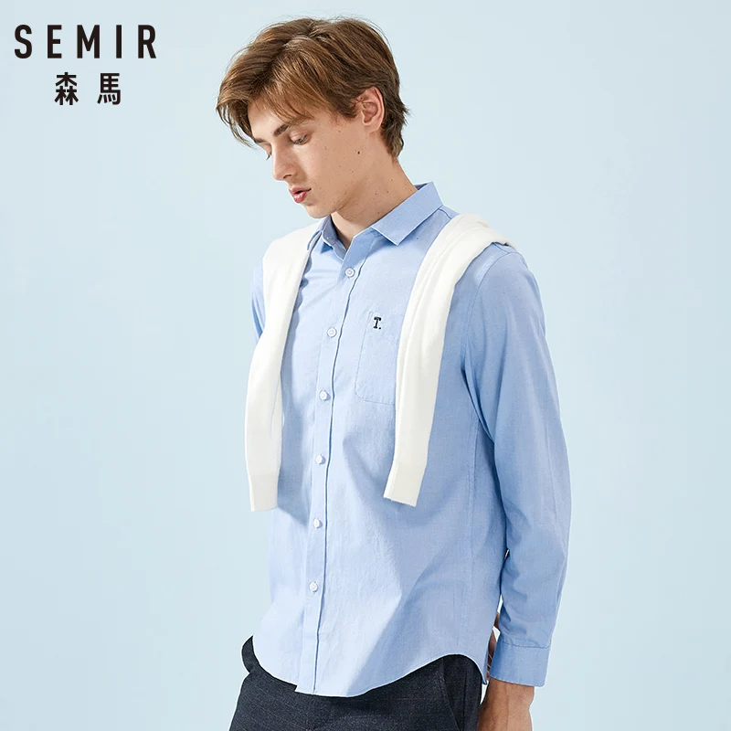 SEMIR Мужская рубашка классического кроя из хлопка с нагрудным карманом, Мужская Легкая железная рубашка с отложным воротником, Мужская классическая Модная рубашка