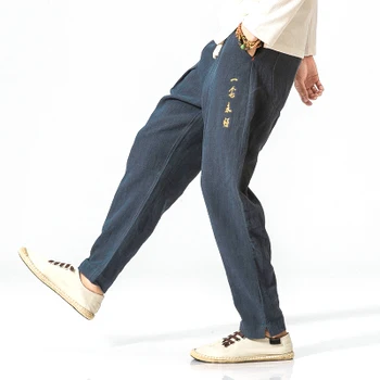 

Men Drawstring Embroidery Harem Pants Male cotton linen Cross Trousers Spring drop Crotch Bloomers plus size Sagging pants 80702
