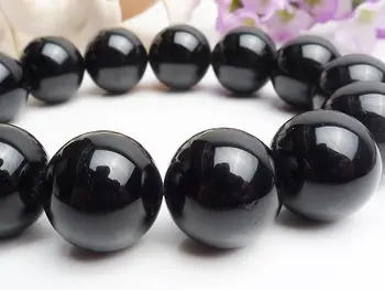 

free shipping 16mm Natural Black Tourmaline Crystal Round Beads Bracelet AAA