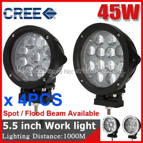 

4PCS 5.5" 45W CRE 9LED*5W Driving Work Light Offroad SUV ATV 4WD Spot / Flood Beam 3800lm 9-60V 1KM Distance Replace HID Black