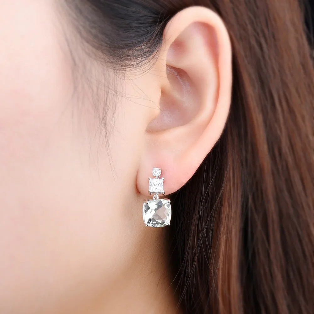 Hutang 7.79ct натуральный зеленый серьги с аметистом 925 пробы Серебряный Драгоценный Камень Изящные элегантные классические ювелирные изделия для женщин подарок