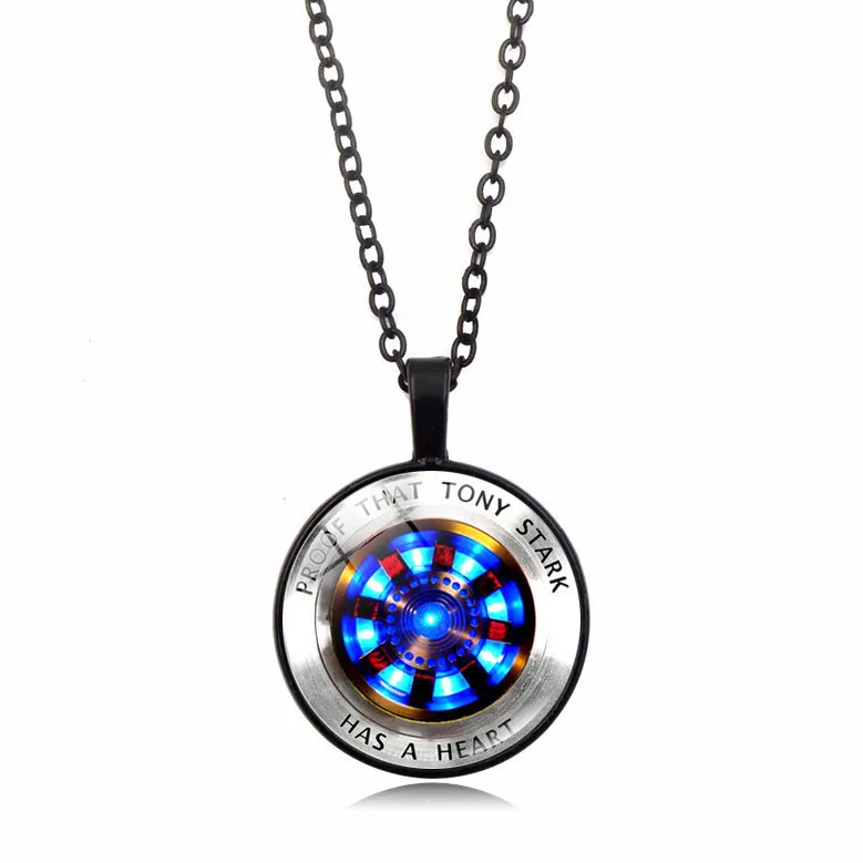 

2019 Hot Iron Man Arc Reactor Photo Glass Dome Pendant Black Chain Necklace Proof That Tony Stark Has A Heart Jewelry Souvenir