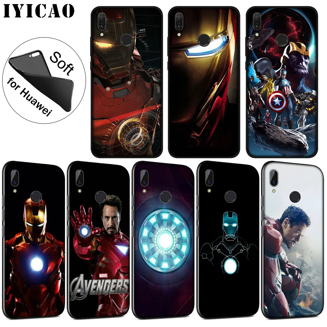 

IYICAO Marvel Iron man Soft Silicone Phone Case for Huawei P20 Pro P10 P9 P8 Lite Mini 2017 2015 P Smart 2019 TPU Black Cover