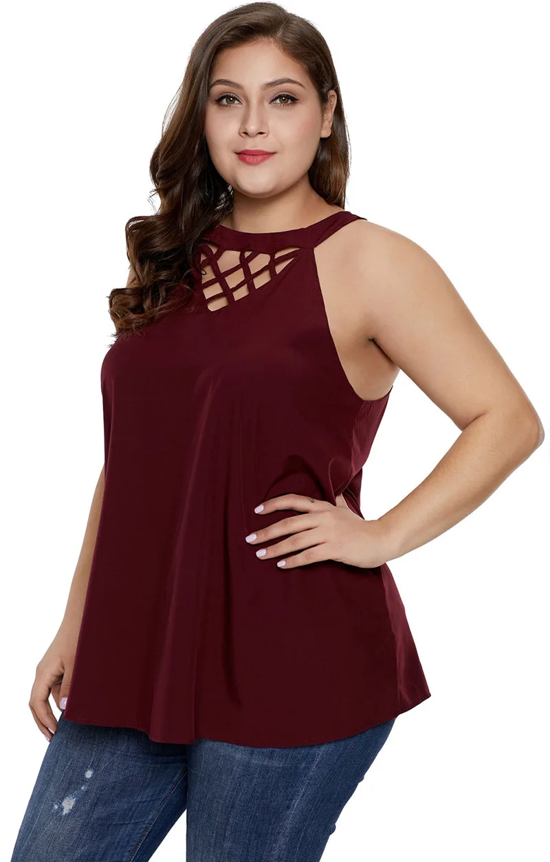 Plus-Size-Red-Challis-Goddess-Lattice-Tank-LC251831-3-7