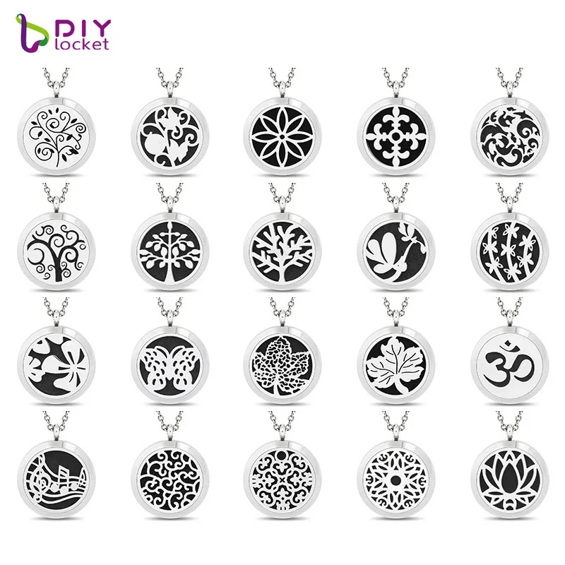 

316l Stainless Steel Round Aromatherapy Locket Necklace 30mm Fashion Essential Oil Perfume Locket Jewelry AA101-120