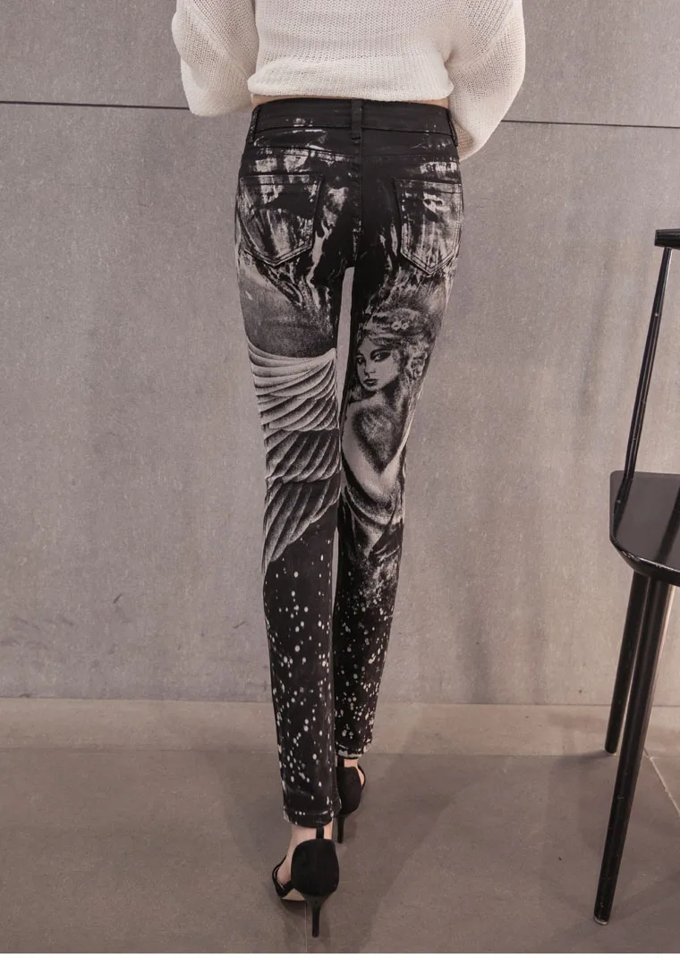 Черные джинсы для женщин обтягивающий большого размера карандаш Повседневное Для женщин брюки 2018 с бриллиантом джинсы со стразами стрейч