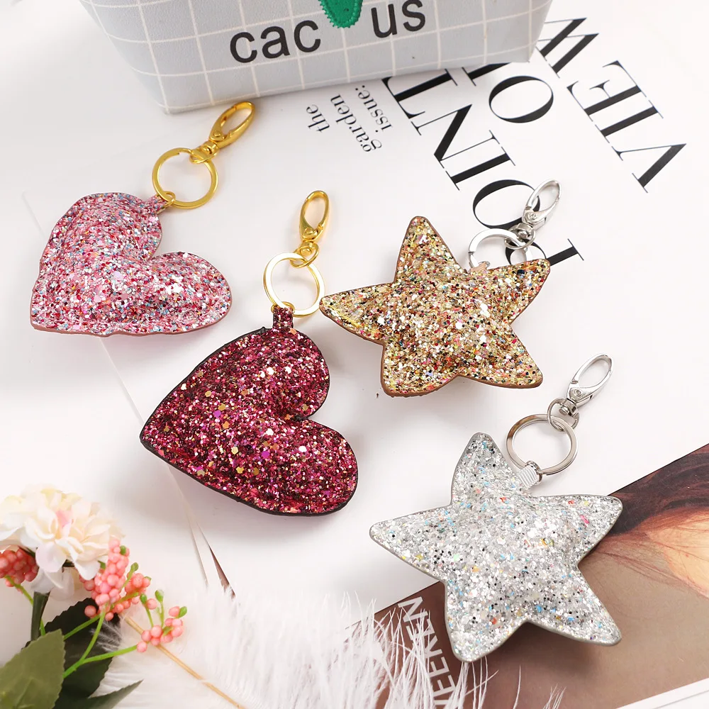 

2019 Cute Chaveiro Star Keychain Glitter Pompom Sequins Key Chain Gifts for Women Llaveros Mujer Car Bag Accessories Key Ring