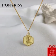 PONYKISS Мода Серебро 925 пробы Золотая Роскошная роза геометрический кулон ожерелье для женщин вечерние модные аксессуары прекрасный подарок