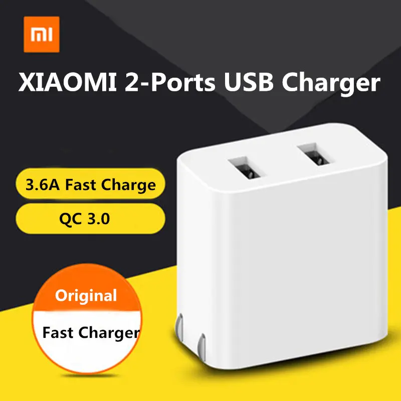 

Original XIAOMI USB Fast Charger (2 Ports) Support QC 3.0 Quick Charge For iphone/samsung/lg/sony/htc Mobile Phone