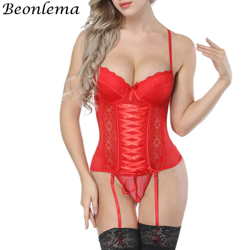 Beonlema Women Sexy Underwear Corset Hot Shaper Transparent Lace Mesh Corset Top Lingerie Slim Waist Bustier Push Up Corselet