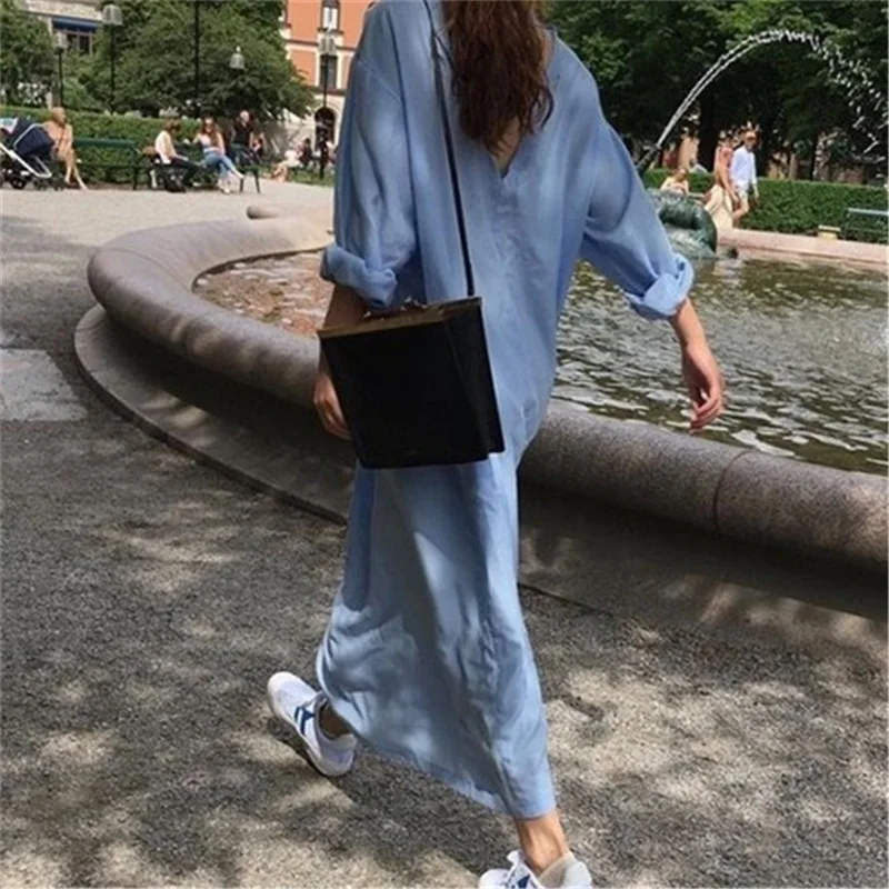 

2019 Women Summer And Spring Loose BF Wind Ankle-Length Ankle-Length Dress Office Lady Casual A-Line Female Dresses