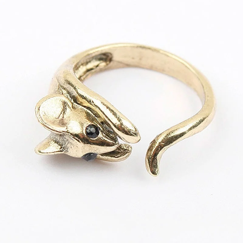 Кольцо в виде мыши с черным кристаллом для женщин и девушек|mouse ring|ring jewelryanimal ring |