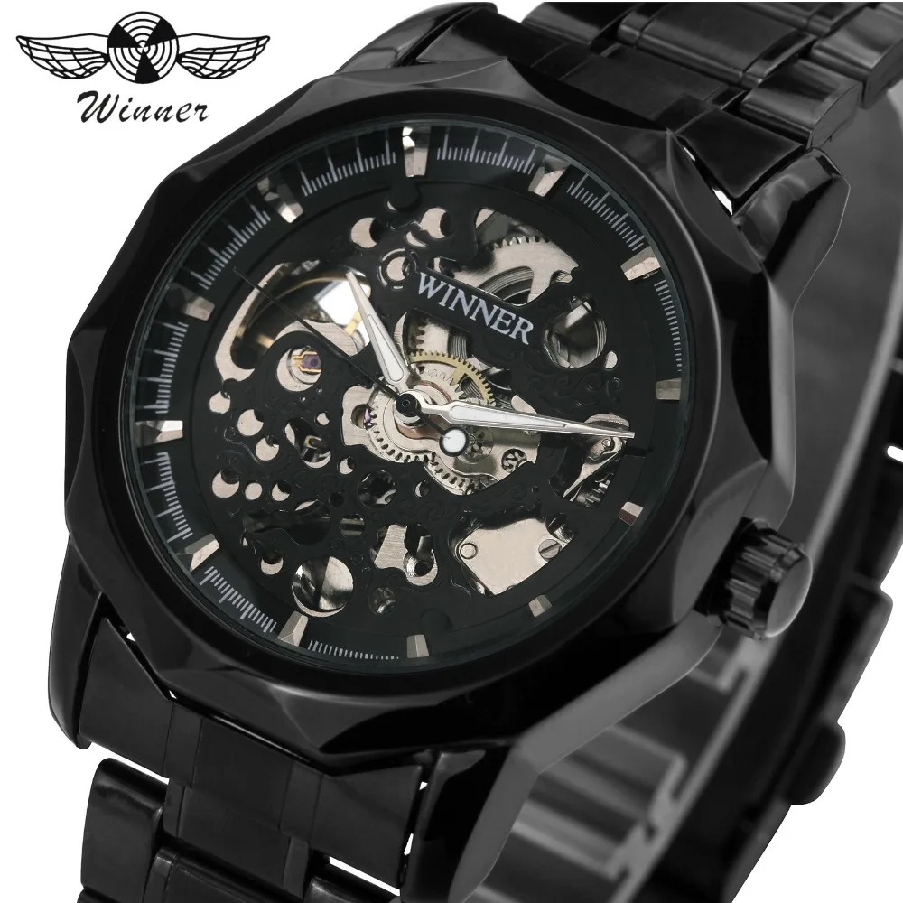 

WINNER Official Military Steampunk Men Automatic Mechanical Watch Skeleton Dial Stainless Steel Strap Classic relogio masculino