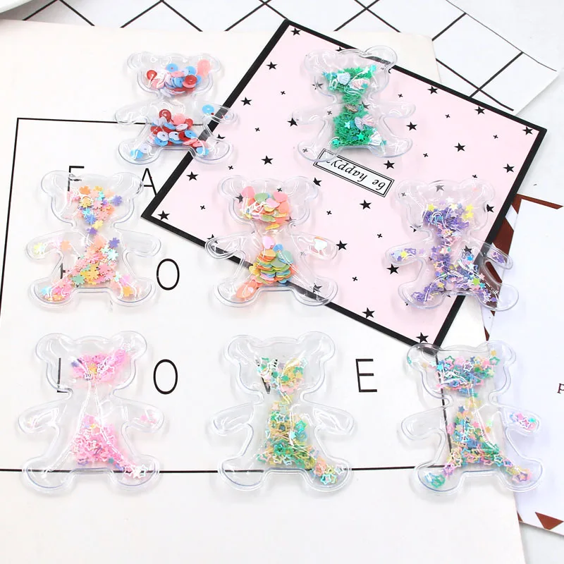 

10pcs/lot 5.5*6.4cm Transparent Bear with Colorful Sequins Flowing Appliques DIY Accessories Craft Handmade Decoration