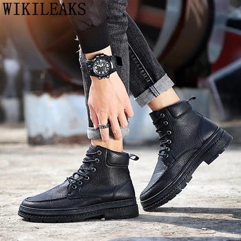 

Mens Boots Leather Ankle Boots Men Luxury Brand Military Boots Designer Shoes Men High Quality Botin Hombre Casual Black Shoes