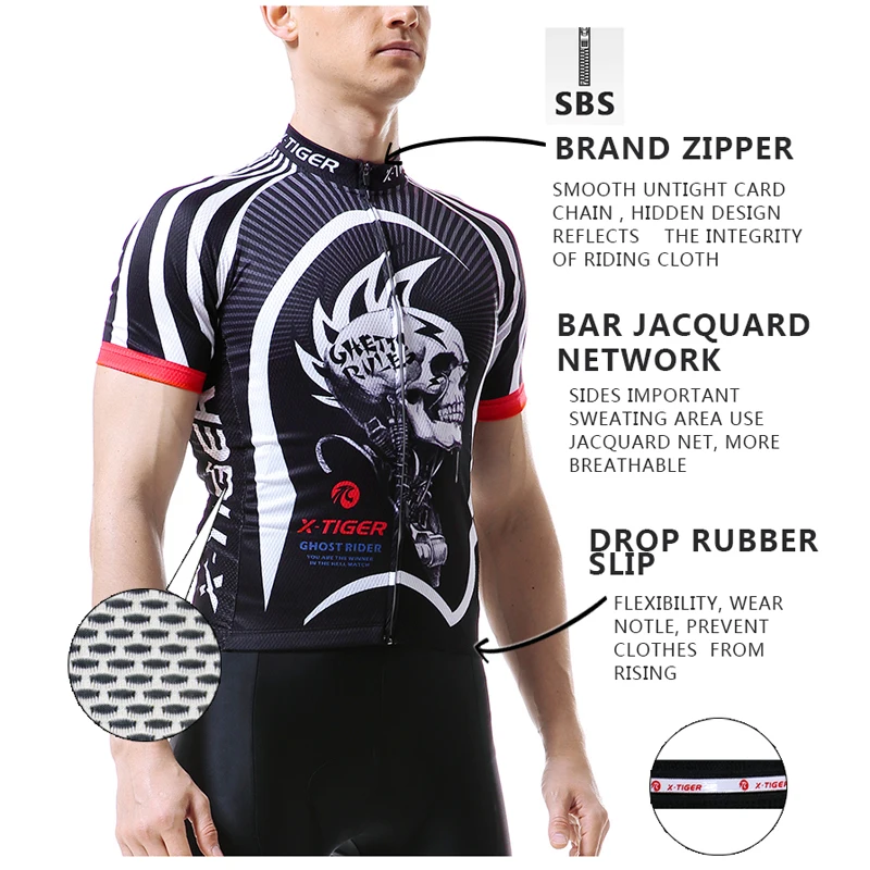 X-TIGER дышащая велосипедная майка с черепом, летняя одежда для горного велосипеда, одежда для велоспорта, одежда для велоспорта