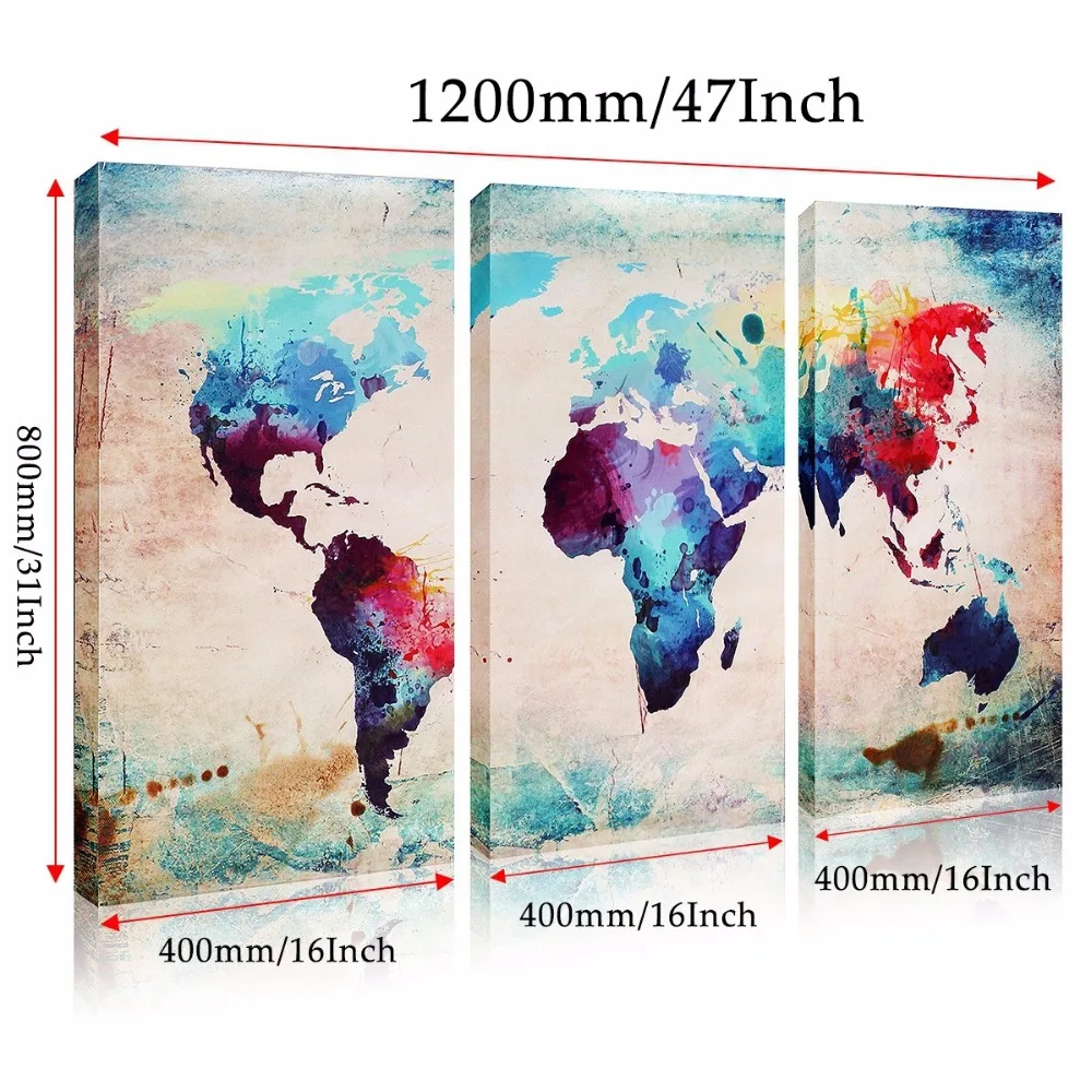 Billig Home Decor HD Gedruckt Wohnzimmer Abstrakte Bilder 3 Stück Farbe Welt Karte Malerei Wand Kunst Leinwand Modulare Poster PENGDA