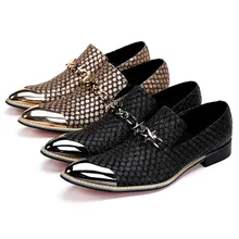 Luxury Gold Men Business Leather Shoes Gentleman Genuine Leather Men Dress Shoes Wedding Loafers Slip on Male Flats Plus Size