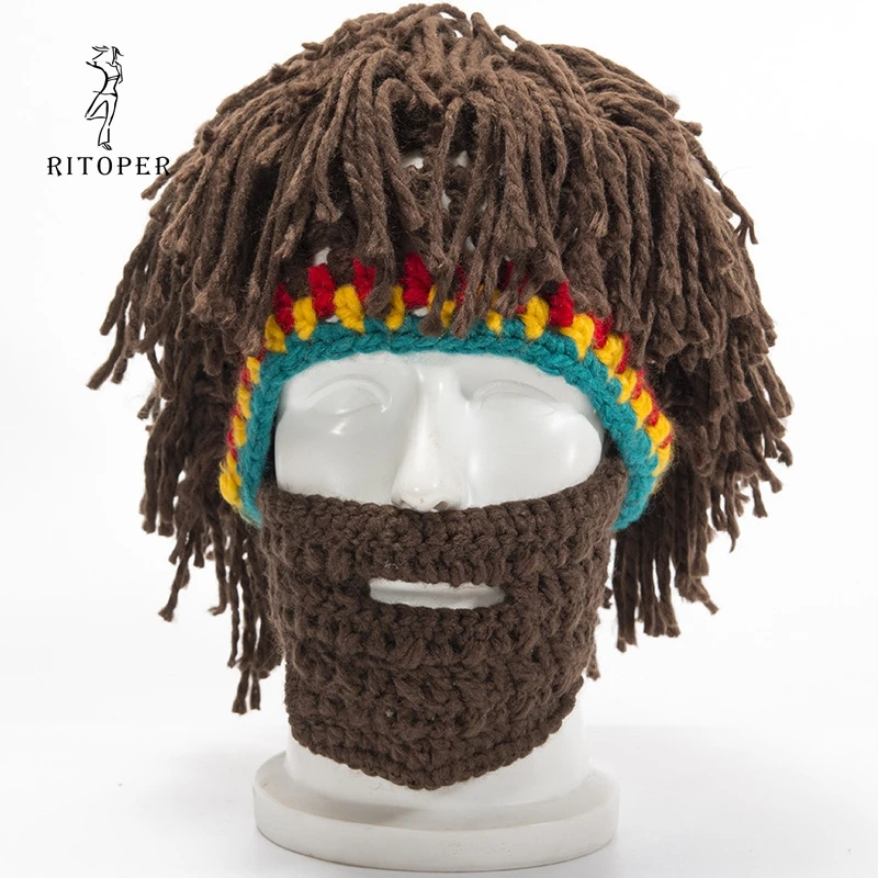 

RITOPER Rasta Wig Beanie Men's Caps Handmade Crochet Winter Warm Hat Gorro Halloween Xmas Birthday Gifts Funny Party Balaclava