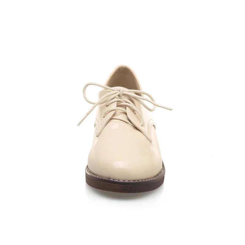 Oxfords Shoes Woman Casual Loafers Lace-Up Flats Fashion Brogue Shoes Patent PU Leather Women Shoes Plus Size Pink Beige Black (3)