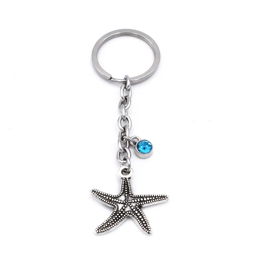 Bulk 10 Pz Antico Starfish Blue Stone Charm Portachiavi Ocean Sea Beach Lover Portachiavi Speciale Gioielli Regali Per Le Donne Teenager Ragazze