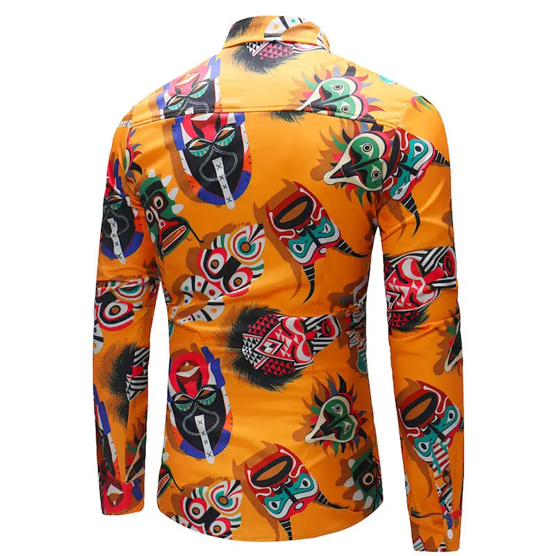 حار! 2018 الأزياء طويلة الأكمام الرجال القمصان عارضة خليط طباعة قميص الكتان الرجال ماركة عشوائي زائد حجم 4xl