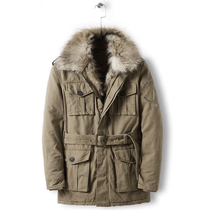 

MORUANCLE Men Long Parkas With Fur Collar Cotton Lined Warm Jackets And Coats With Pockets Outerwear Windbreaker High Quality