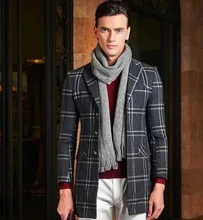 Men Super Slim Single Breasted 20% Wool Warm Full Sleeve Young Man Formal Suit Blazers Long Leisure Fashion Blazer Grey Plaid