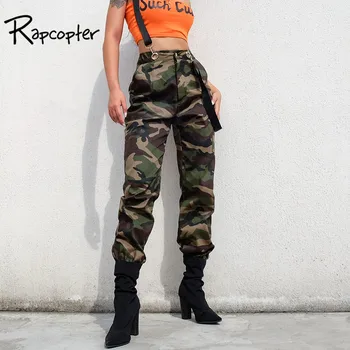 

Rapcopter Woman Safari Style Overalls Pants Camouflag Pants Woven Summer Autumn Full Length Zipper Fly Pants High Waist Overalls