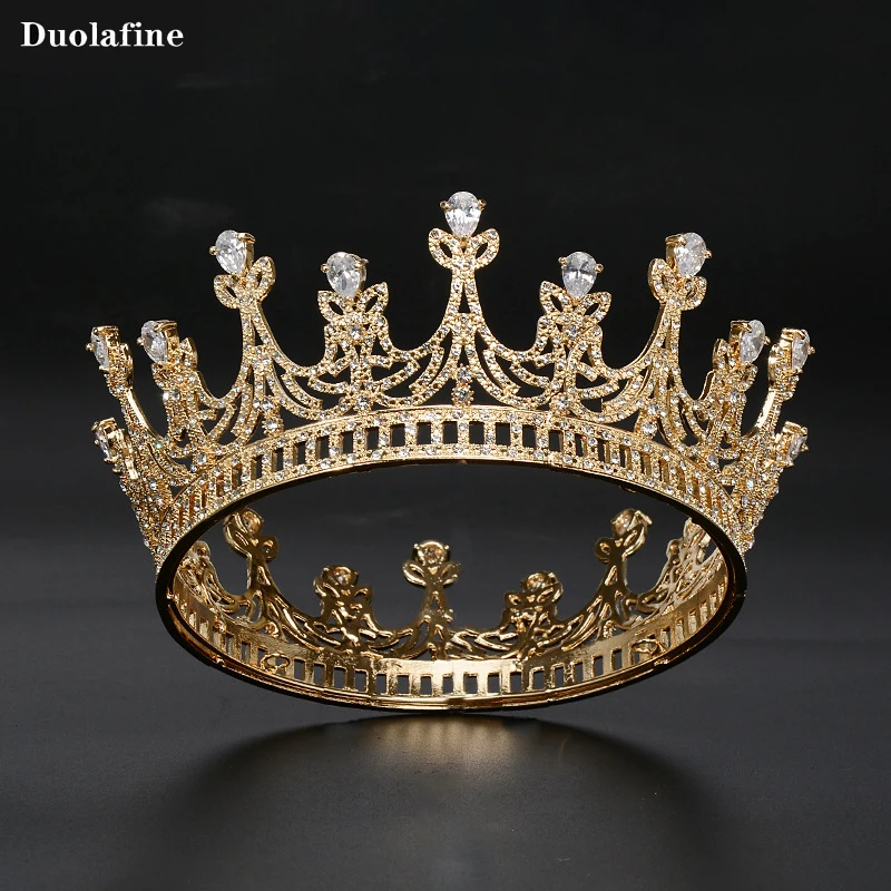 

2019 New Golden Transparent Crystal Round Bridal Crown Rhinestone Hair Accessories Fashion Baroque Wedding Bridal Head Jewelry