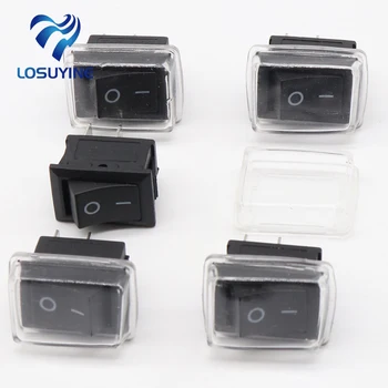 

5Pcs/Lot Black Push Button Mini Switch 6A-10A 110V 250V 2Pin Snap-in On/Off Rocker Switch 21MM*15MM with waterproof cover Black