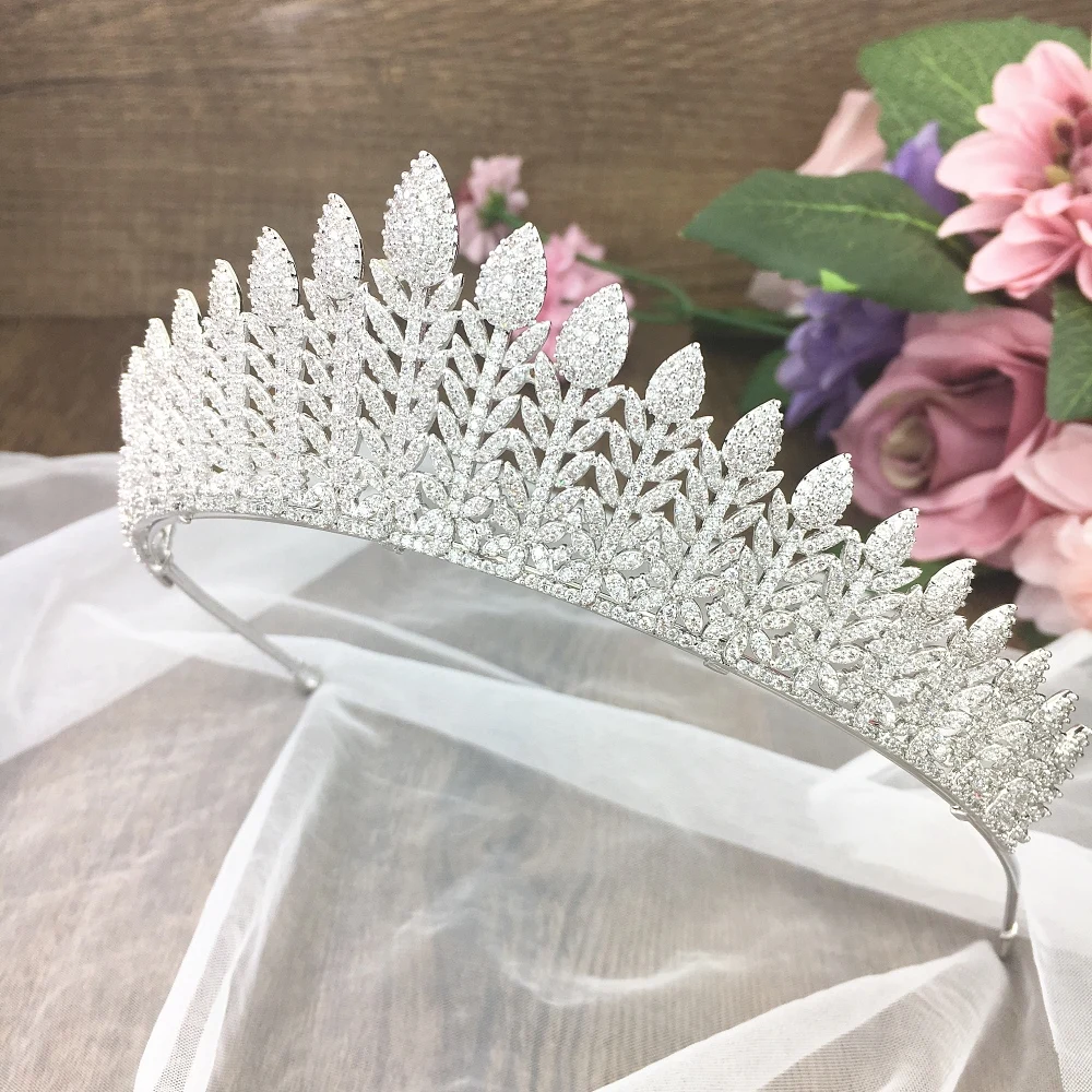 

Micro Paved Full Cubic Zircon Tiara Luxury Zirconia Crown Wedding Hair Accessories Bride CZ Coroa Novia Bijoux Cheveux WIGO1196