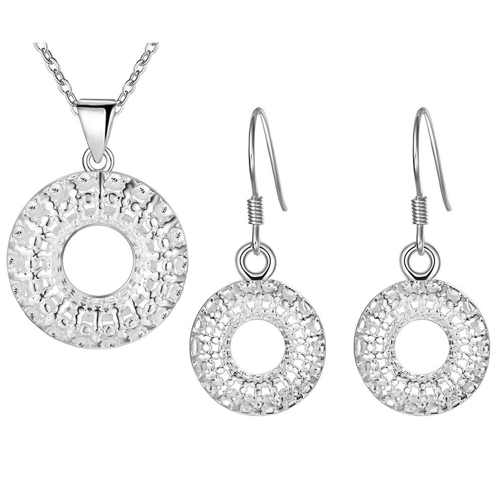 

2016 Fashion Round Jewelry Set Vashiria New Arrival Trendy 925 Silver Hollow Round Necklace Earring Women's Accessories PT612