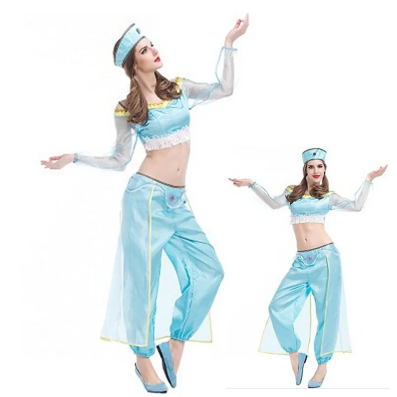 

Sexy Female Jasmine Princess Cosplay Women Halloween Costume Fairy Tales Aladdin lamp Role play Belly dance performance dress