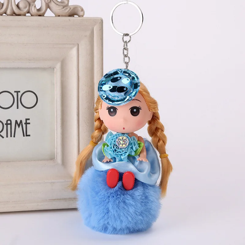 

Faux Rabbit Fur Ball Girls Plush Dolls Keychain Pompom Car Keyring Bag Pendant Furry Key Chain Women Key Holder Trinket Jewelry
