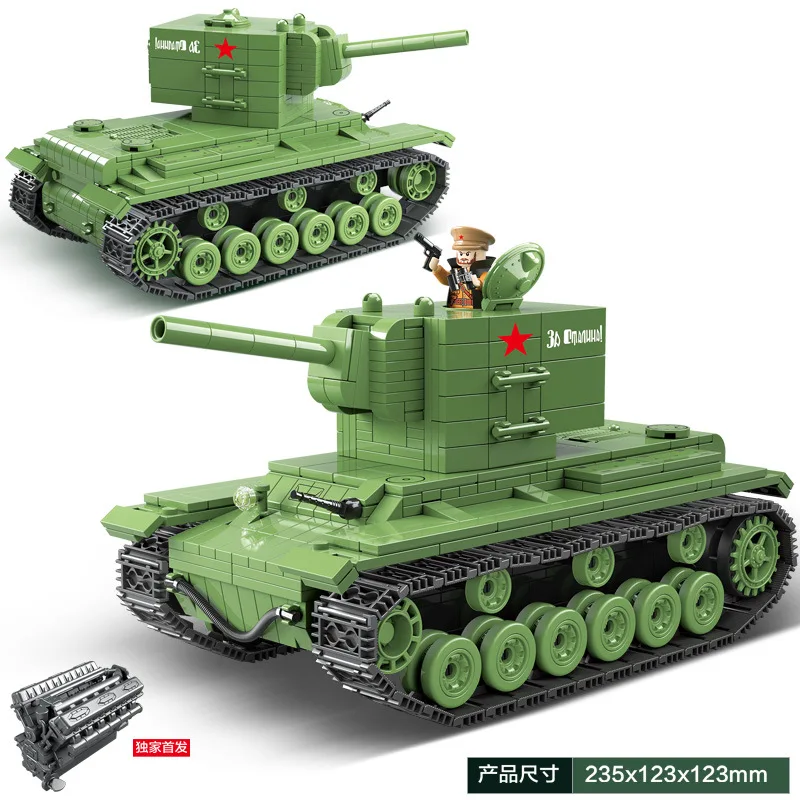 

New World War 2 WW2 Soldiers Armored Vehicle KV-2 Heavy Panzer Tank Military SWAT Army Building Blocks Toys Compatible With Lego
