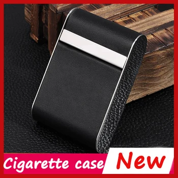 

Holds 14 Cigarettes, Leather Business Black Cigarette Case Box ,Pocket Scale Smoking Metal Automatic Cigarette Box kaloud chicha