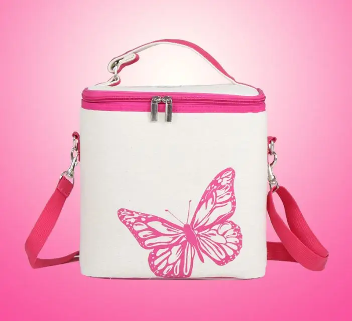 Дорожная сумка для обеда с двойной изоляцией, сумка для обеда, Термосумка для еды, сумка для пикника, переносная сумка-холодильник, сумка на плечо для детей - Цвет: Butterfly