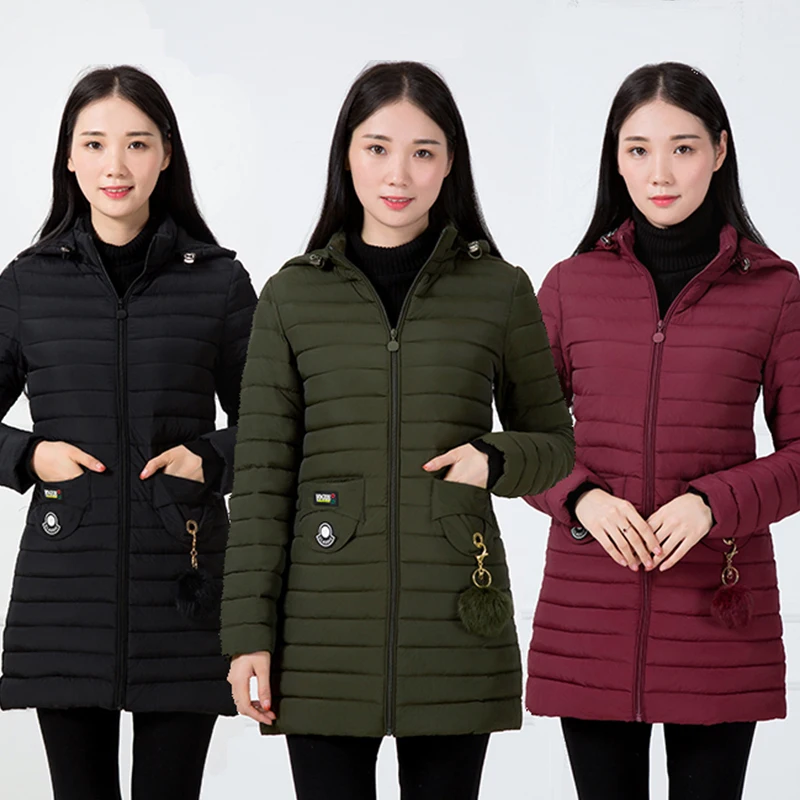

Large size Middle-aged ladies Parka Cotton Hooded Coat Warm Slim Medium long Outerwear Solid Casual Female Winter Jacket 5XL 6XL