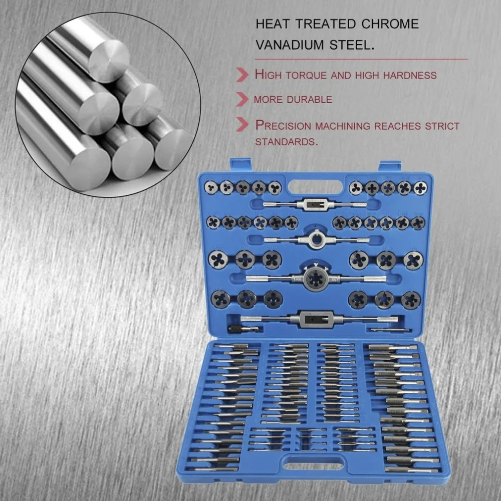 

110Pcs/set Professional Tap Die Set Sheet Metal Hand Tools For Straight Accurate Thread Cutting With Storage Case