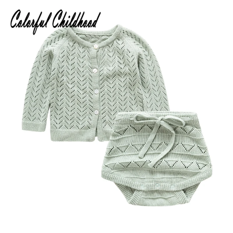 Baby Girls Sweater Sets Knitted Hollow Out Cardigan Coat+sweater Shorts