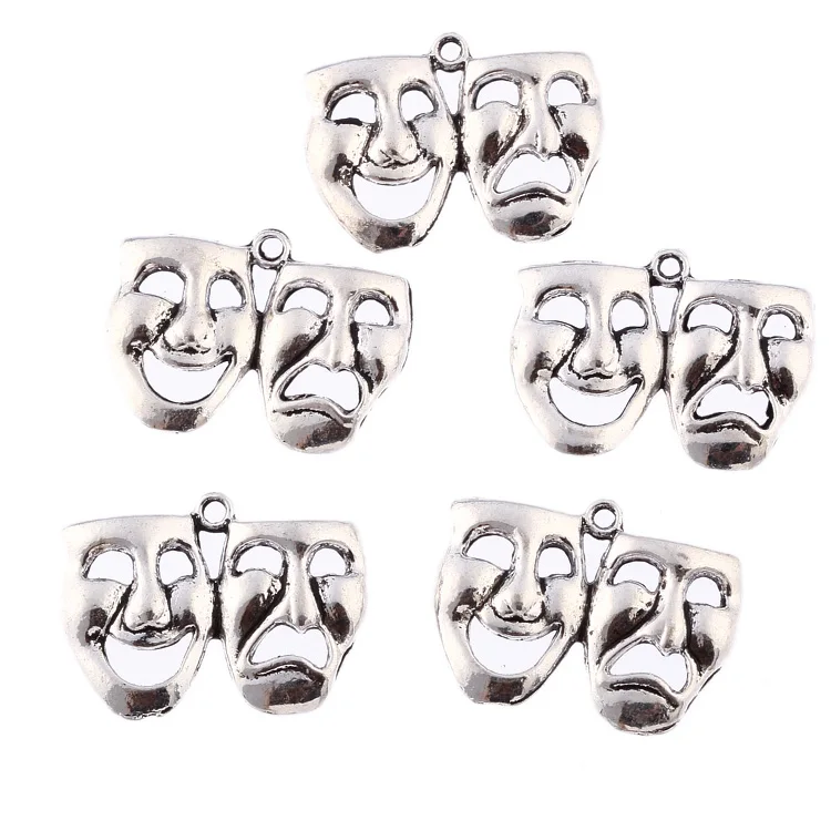 

32*20mm mask beads theatre comedy tragedy art Tibetan Silver Bead charms Pendants fit bracelet Jewelry making 30pcs