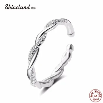 

Shineland Classic 925 Sterling Silver Clear CZ Authentic Twist Of Fate Stackable Twisted Open Ring Wedding Birthday Party Gift