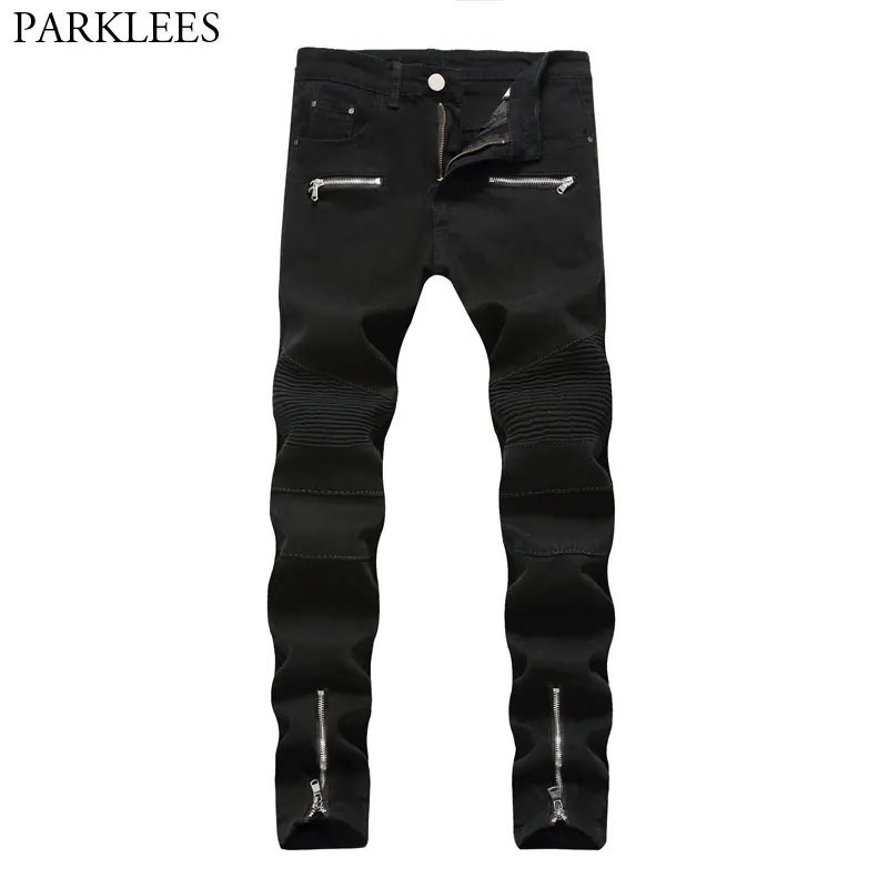 

Black Skinny Biker Jeans Men 2018 New Fashion Bottom Zipper Stretch Denim Jeans Pants Hip Hop Hi Street Motorcycle Jeans Homme