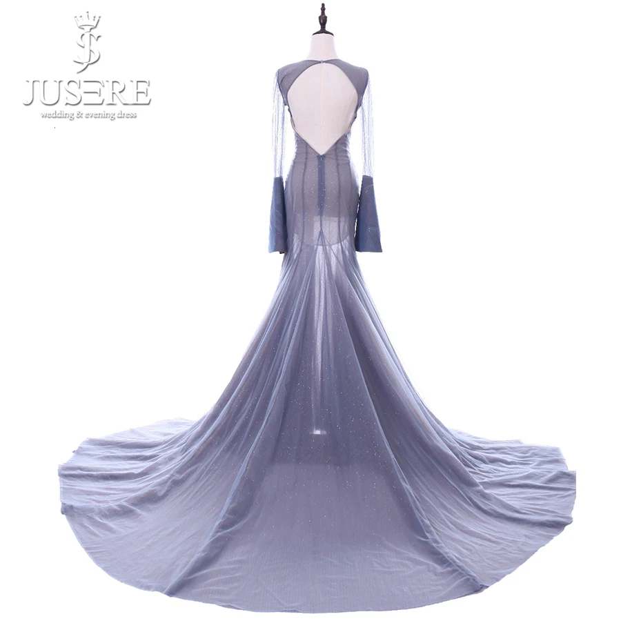 Длинное Элегантное фиолетовое платье с жемчужным вырезом с открытой спиной плиссированный поезд блестящая ткань Иллюзия юбка с подкладкой манжеты вечернее платье