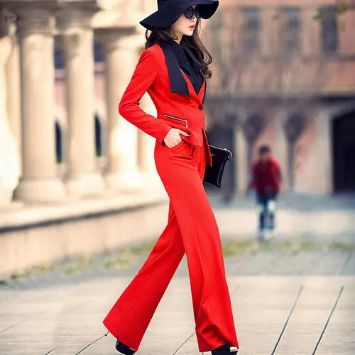 Оккупации деловой костюм одежда с застежкой на пуговицах, костюм с лацканами куртка темпераментные красного цвета с длинным рукавом, костюм - Цвет: Красный